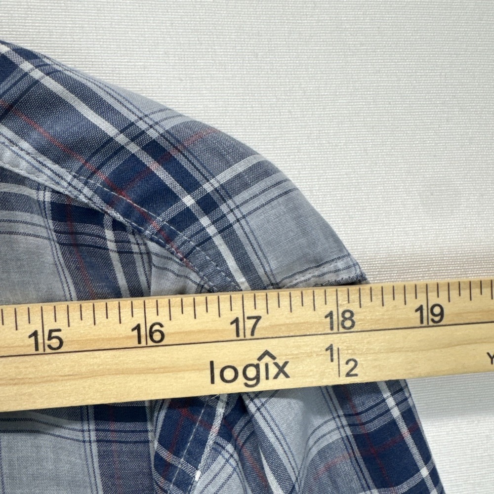VTG Rare LEVIs Button Dress Shirt sz L Blue Madras Plaid 70 Light Korea Made - Picture 6 of 9